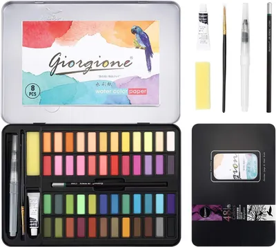 Immagine prodotto di 48 acquerelli, set di colori ad acquerello, con blocco di carta, versatile, vivace e portatile
