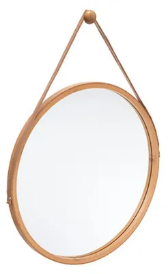 Produktbild von Wandspiegel mit Aufhangehaken - rund - Bambus - Leder - D38 cm