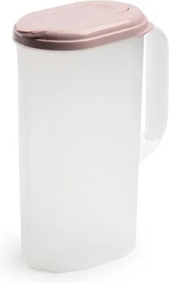Productafbeelding van Kunststof drinkbeker - Met doseerknop en maatstreep - Geschikt voor koelkast en vaatwasser - Okerroze, 2 liter, 24,5 x 19 x 9 cm