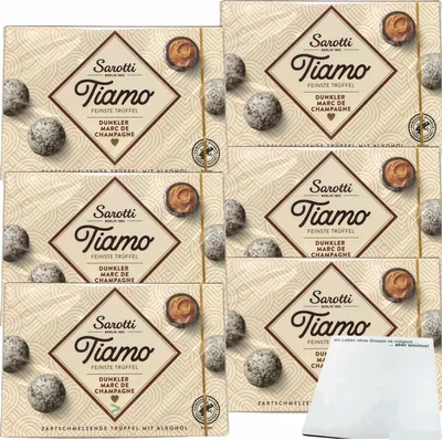 Produktbild von Sarotti Tiamo Trüffel Praline Dunkler Marc de Champagner 6er Pack (6x125g Packung) + usy Block
