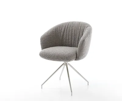 Produktbild von DELIFE Drehstuhl Caja-Flex mit Armlehnen Bouclé Silbergrau Kreuzgestell konisch Edelstahl 180° drehbar Taschenfederkern