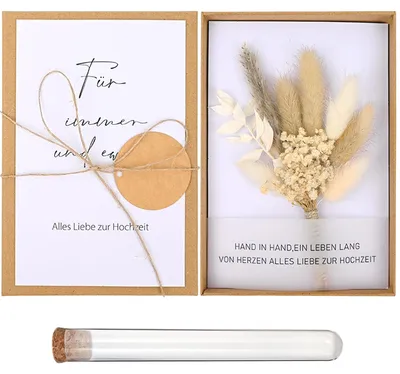 Produktbild von Solidchoice – Geldgeschenk-Set für die Hochzeit – Geschenkkarton aus Kraftpapier – Glückwunschkarte – Reagenzglas aus Kunststoff – Hanfseil – Hochwertige Materialien – Geschenksset