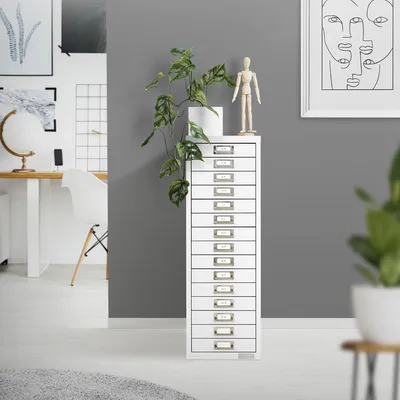 Immagine prodotto di ML-Design schedario a 15 cassetti, 28x38x87 cm, bianco, cassettiera in metallo per DIN A4, con portaetichette
