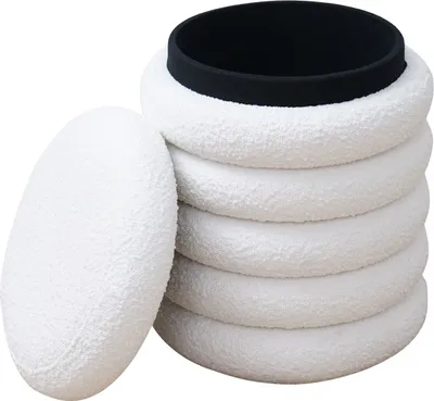Produktbild von SalesFever Bouclé Sitzhocker Ø38 cm | mit Stauraumfunktion | abnehmbares Top-Element | B 38 x T 38 x H 45 cm | weiß