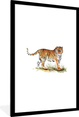 Produktbild von MuchoWow® MuchoWow® Gerahmtes Poster Tiger - Weiß - Bild 60x90 cm - Poster mit zchwarzem Bilderrahmen - Dekoration - Wandposter Wohnzimmer - Hochwertig