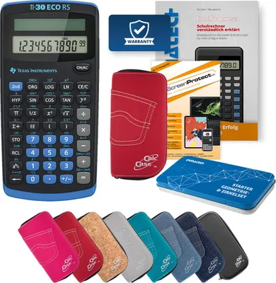 Produktbild von TI-30 ECO RS Taschenrechner mit Tasche rot, Schutzfolie, Fachbuch & Zirkel Set