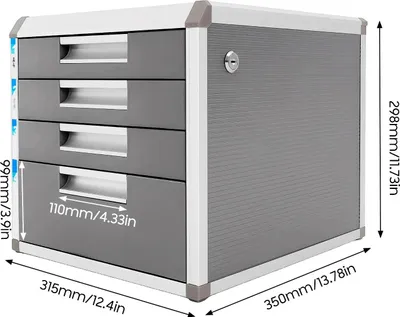 Produktbild von Dokumentenaufbewahrung - Schreibtisch Aktenschrank mit Schloss - 4 abschließbare Schubladen - 4 Fächer - 31,5x35x29,8 cm - Für Büro und Homeoffice - Platzsparend - Grau