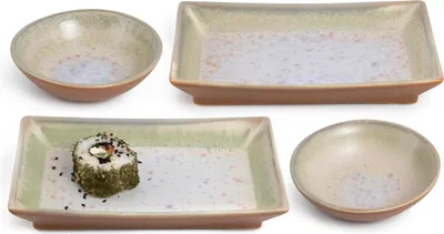 Produktbild von Moritz & Moritz 4-tlg. Sushi Geschirr Set für 2 Personen, beige-lila, reaktive Glasur