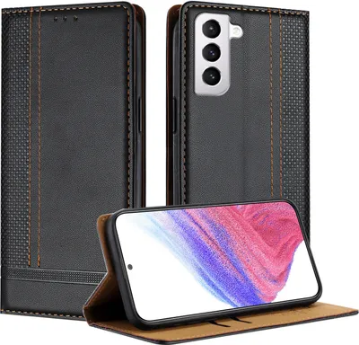 Image de Etui pour Samsung Galaxy S21 5G étui en cuir avec fonction stand noir