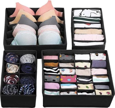 Produktbild von Kleiderlade-Organizer - 4 Stück - Garderoben-Organisations-Set - Unterwäsche - Socken - Gürtel - Kleiderlade-Organiser