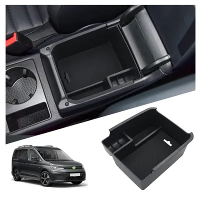 Obrázok produktu pre Úložná zásuvka do stredovej konzoly pre Volkswagen Caddy 2020-2026, čierna, vyrobená z ABS plastu