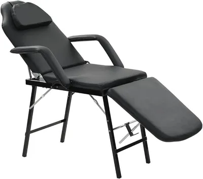 Image de Fauteuil de soins du visage, portable, en similicuir, également utilisable comme table de massage, lit de beauté, chaise de tatouage ou lit médical, dimensions : 185 x 78 x 76 cm, couleur : noir