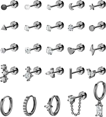 Immagine prodotto di JeweBella Set di orecchini in acciaio chirurgico ipoallergenici con piercing all'orecchio Helix