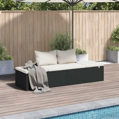 Image de vidaXL Lit de jardin noir 195×60 cm Poly rotin