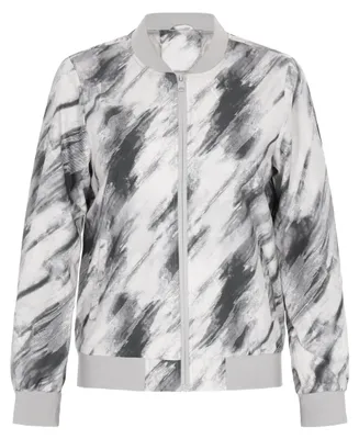 Produktbild von Damen Bomberjacke grau XL mit abstraktem Print, Reißverschluss und Stehkragen