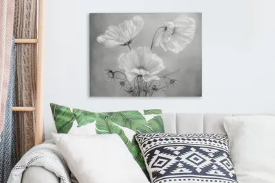 Produktbild von MuchoWow® - Leinwandbilder - Stilleben - Blumen - Schwarz und weiß - Mohn - Botanisch, Wandbild, Wanddeko Bilder Wohnzimmer, 40x30 cm
