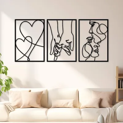 3er-Set Metall-Wanddekoration Liebhaber abstrakt 40x28 cm schwarz