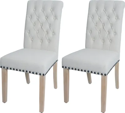 Immagine prodotto di set di 2 sedie per sala da pranzo HWC-O66, sedia da cucina imbottita, Chesterfield rivetti tessuto/tessuto ~ bianco