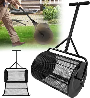 Produktbild von Kompoststreuer 80L aus Metall, Rasenstreuer mit Netzkorb, verstellbar, Gartenstreuer mit gepolstertem T-Griff, ?40 x 65 cm, für Kompost, Dünger und Torf im Garten