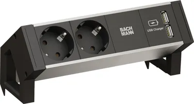 Obrázok produktu pre BACHMANN DESK2 ALU BLACK 2x uzemňovací kontakt 1x USB nabíjačka