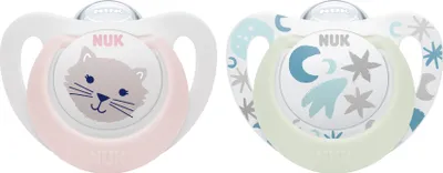 Produktbild von NUK Star Day&Night Silikon-Schnuller 10175286 | BPA-frei | 2 Stck | rosa/wei
