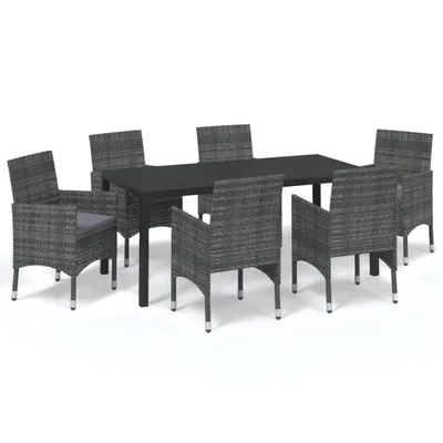 Produktbild von vidaXL 7-tlg. Garten-Essgruppe mit Kissen Poly Rattan Grau