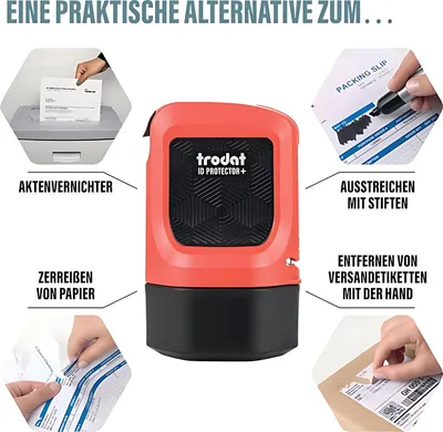 Immagine prodotto di Trodat ID Protector Ink Roller Inkl. 3 inchiostri di ricarica nero, rosso fuoco, tampone nero, confezione Eng