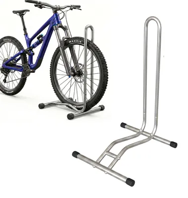 Produktbild von Relaxdays Fahrradständer, 29 Zoll, Reifenbreite bis 6,5 cm, Vorder- & Hinterrad, Boden, 1 Fahrrad, Radhalter, silber