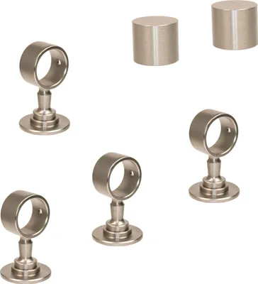 Produktbild von Hamburger Tauwerk Fabrik - 2 Endkappen und 4 Seilträger für 40mm Handlaufseil in "Nickel matt"