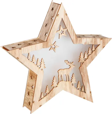 Image de Étoile de Noël LED en bois 30 cm - renne - Deko Aufsteller warm white illuminated - Weihnachten Advent Winter Stern Tisch Deko Beleuchtung betrieben Batterie