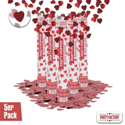 Produktbild von Party Popper 40cm Rote Herzen 5er Set Hochzeit Valentinstag Liebe Konfetti Deko