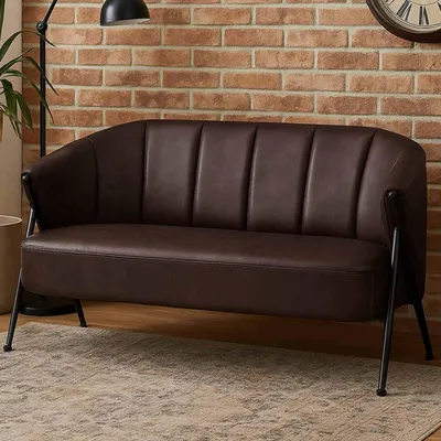 Immagine prodotto di divano a 2 posti HWC-P30, divano imbottito/divano lounge vintage retro industriale in metallo ecopelle ~ marrone scuro