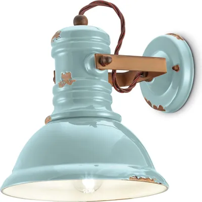 Produktbild von Spot Strahler Metall Keramik verstellbar Hellblau Shabby Antik Rostbraun E27 Vintage Keramikleuchte