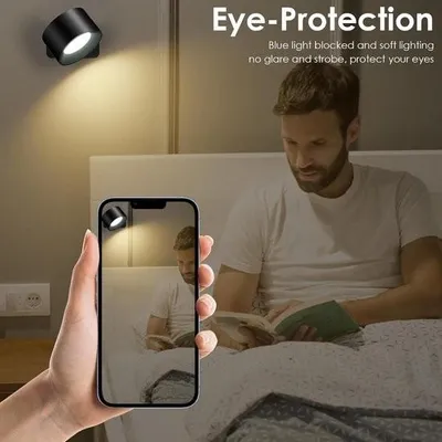 Image de Applique murale LED rechargeable pour l'intérieur – lot de 2, avec 3 niveaux de luminosité et 3 couleurs – orientable à 360° –tactile – batterie rechargeable – pour la chambre, la cuisine et la salle de bains