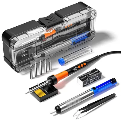 Produktbild von 90W Lötkolben Set mit LCD Display – Digitale Lötpistole mit einstellbarer Temperatur (180-480°C), 12-in-1 Kit inkl. 5 Lötspitzen