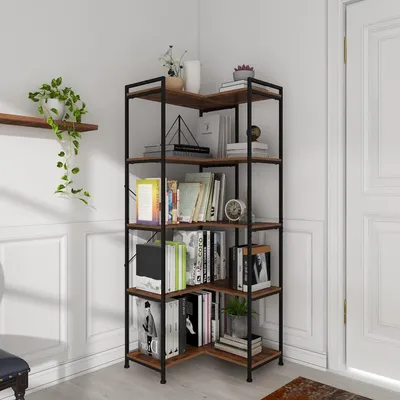 Produktbild von Moderne Bücherregal mit 5 offenen Regalen für Eckaufstellung