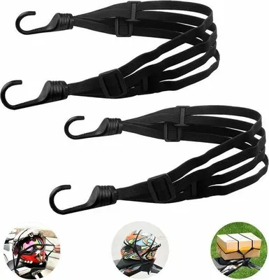 Produktbild von 2 Gepäckgurte mit Doppelhaken für Fahrrad/Motorrad, elastischer Gepäckträger mit verstellbarem Spanner, flacher Spanner mit Haken