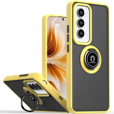 Produktbild von Hülle für Oppo Reno12 Pro Matte Transluzent TPU Stoßfest Schutzhülle mit Ring Halter Ständer Gelb
