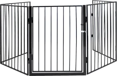 Produktbild von Klappbares Kaminschutzgitter aus Metall, Schwarz, 300x70 cm, pulverbeschichtet