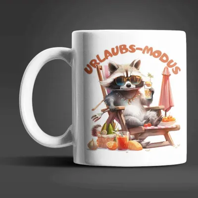 Produktbild von Waschbär Urlaubs-Modus Keramik Kaffeetasse Teetasse Tasse Geschenkidee