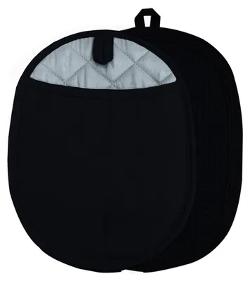 Produktbild von Silikon-Topflappen mit Taschen, rutschfest, gerippt, Topflappen für Küchen, hitze- und wasserabweisend, Ofenhandschuhe zum Kochen, Backen, 24,9 x 19,1 cm (schwarz)