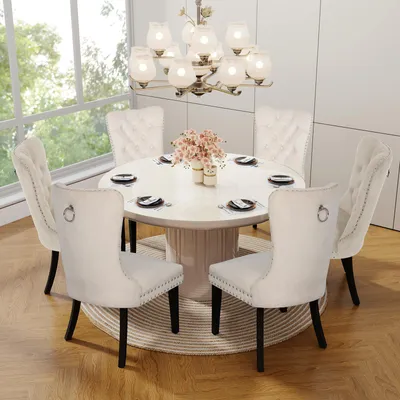 Produktbild von Puluomis Esszimmerstühle 6er sets Samt Stuhl Küchenstuhl Polsterstuhl Esszimmer Sessel mit Massive Holzbeine und Nagelkopf, Elegant und Edel, Beige
