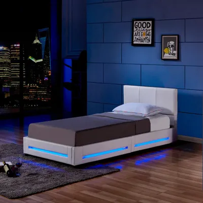Produktbild von HOME DELUXE - LED Bett Asteroid - Schwarz, 180 x 200 cm - inkl. Lattenrost I Polsterbett Design Bett inkl. Beleuchtung