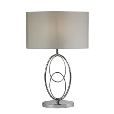 Produktbild von Tischlampe Metall Stoff Ø 16 cm rund 53 cm in Chrom Silber E27 Modern Tischleuchte