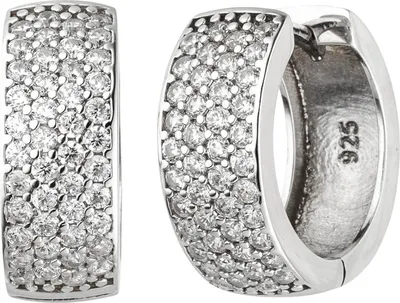 Produktbild von Paar Creolen 17x6,6mm aus 925 Silber mit 84 Zirkonia Ohrringe Ohrschmuck flach