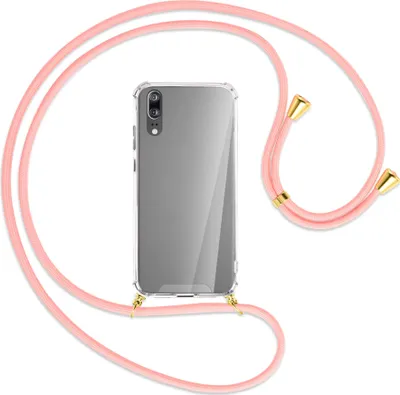 Produktbild von Handykette Backcover-Schutzhülle mit Band (Metall goldfarben) für Huawei P20 - rosa
