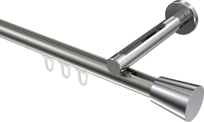 Produktbild von Interdeco Innenlaufstange / Gardinenstange mit Innenlauf Edelstahl-Optik / Chrom, Typ Siteno Sitra (Konus), 20 mm Ø 1-läufig, 180 cm