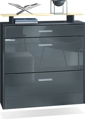 Produktbild von Vladon Schuhschrank Malea, Anthrazit matt/Grau Hochglanz inkl. LED - hängender Schuhkipper für 16 Paar Schuhe (89 x 96 x 23 cm)