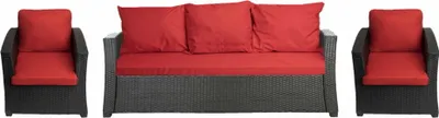 Obrázek produktu pro Zahradní polštáře na polyratanový nábytek pro 5 osob Sedací na pohovku 168x50 Červený, 2 polštáře na křesla 56x50, polštáře na zahradní nábytek