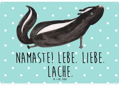 Produktbild von Mr. & Mrs. Panda Wandbild Stinktier Yoga DIN A4 - Türkis Pastell - Geschenk, Blechtafel, Liebe, Namaste, Blechschild, Wildtier, Skunk, Schild, tafel, Türschild